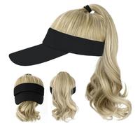 Chapeau perruque casquette de baseball noire perruque chapeau avec queue de cheval bou ondulée 18 pouces avec extensions cheveux réglables à crochet et boucle soleil synthétique avec cheveu
