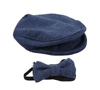 Chapeau Plat Gentleman avec Noeud réglable, Casquette Newsboy en Coton 0-1 Mois bébé Nouveau-né Photographie Tenues Accessoires pour garçons et Filles 11 "Tour de tête (Blanc Noir) (Denim Bleu)