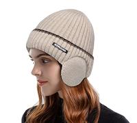 Chapeau pliable fait main en laine chaude pour femme - Chapeau tricoté coupe-vent - Chapeau d'hiver pour homme, beige, Taille unique