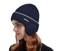 Chapeau pliable fait main en laine chaude pour femme - Chapeau tricoté coupe-vent - Chapeau d'hiver pour homme, bleu marine, Taille unique