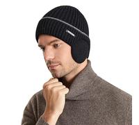 Chapeau pliable fait main en laine chaude pour femme - Chapeau tricoté coupe-vent - Chapeau d'hiver pour homme, Noir , Taille unique