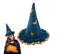 Chapeau pointu, sorcier magique à grande flèche, couvre-chef élégant à large bord, motif d'étoile de lune scintillante, accessoire de fête cosplay polyvalent, événement de mascarade sur le thème