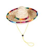 Chapeau pour animaux de compagnie Sombrero - Cap de costume de paille, chapeau de chien réglable | Chapeau de fête de style mexicain à la main avec sangle, accessoire amusant pour animaux dom