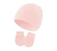Chapeau pour bébé nouveau-né chapeau d'hôpital pour filles Bonnets d'allaitement avec gants anti-rayures pour printemps et automne 2025 Bonnet et moufles, Poudre de crevettes, Taille unique
