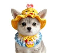 Chapeau pour Chat Coiffe de Déguisement au Crochet avec Bavoir | Bonnet Chat Tridimensionnel pour Petits et Moyens Animaux en Promenade, Extérieur, Maison, , Fête, Anniversaire