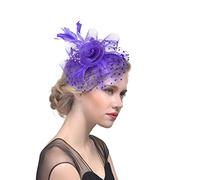 Chapeau pour femme - Serre-tête pour fête de thé, mariage, cocktail, maille, plumes, pince à cheveux unie - Accessoires bibi pour cheveux