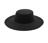 Chapeau pour Femmes Françaises à Grand Large Bord 10CM Chapeau Fedora Chapeau Derby en Laine d'Hiver Chapeaux de Mariage Jazz Chapeau en Feutre à Dessus Plat, noir 01, 6 7/8/7 1/8