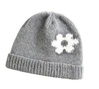 Chapeau pratique pour temps froid avec ornements floraux, couverture complète de la tête, tricot en polyester doux pour une utilisation familiale, pour le ski, la randonnée, gris, taille unique