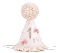 Chapeau Premier Anniversaire Bébé Fille - Couronne Chiffre 1 avec Pompon et Noeuds, Chapeau d’Anniversaire Enfant pour Décoration 1 An Fille,Chapeaux de Fête D'anniversaire,1 an pour Photo accessoires