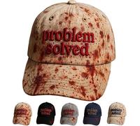 Chapeau « Problem Solved », chapeau de baseball brodé unisexe décontracté avec taches de sang foncé pour hommes, casquette de baseball pour Halloween, costume d'horreur, accessoire de fête