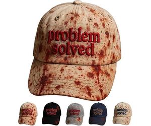 Chapeau « Problem Solved », chapeau de baseball brodé unisexe décontracté avec taches de sang foncé pour hommes, casquette de baseball pour Halloween, costume d'horreur, accessoire de fête