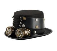 Chapeau punk victorien avec sangle réglable en cuir synthétique et lunettes amovibles pour fêtes costumées, Halloween, déguisement, victorien