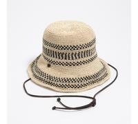 Chapeau raphia papier ikat naturel et noir M