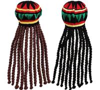 Chapeau Rasta jamaïcain, perruque Dreadlock tricotée 2 pièces | Chapeau traditionnel doux avec des dreadlocks noires et brunes de 18 pouces et un ajustement élastique coloré pour les fêtes