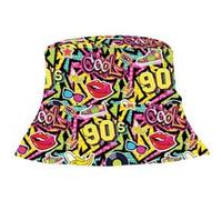 FIESTAS GUIRCA - Chapeau Seau BOB Graffitis Flashy ANNÉES 90 Adulte - Accessoire de déguisement - Cosplay pour Carnaval - Thême(s) : Disco