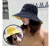 Chapeau seau de pêcheur à large bord brodé de lettres pour femmes et filles, chapeau de soleil d'extérieur (Noir Jaune)
