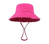 Chapeau Seau Design Effiloché For Adolescents, De Pêcheur Pliable D'été Avec Corde Menton Réglable, Anti-uv For Amis Et Famille Pour Homme Et Femme(Red)