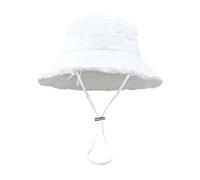 Chapeau Seau Design Effiloché For Adolescents, De Pêcheur Pliable D'été Avec Corde Menton Réglable, Anti-uv For Amis Et Famille Pour Homme Et Femme(White)