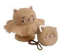 Chapeau Seau d'été en Paille pour Enfants Filles, Chapeau de Soleil, Casquette à visière et Sac à bandoulière, Ensemble Mignon de Plage pour bébés Filles, Casquette Panama