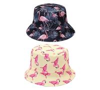 Chapeau Seau Imprimé Flamant Rose, 2 Pièces, Chapeau De Protection Solaire, Chapeau De Soleil D'Extérieur, Chapeau De Plage, Chapeau De Pêche Unisexe