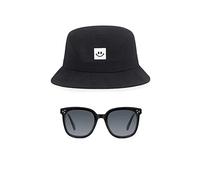 Chapeau Seau Noir, Chapeau de Soleil Neutre Simple, Chapeau de Soleil Pliable et Respirant, pêche, Voyage en Plein air, Camping, avec 1 Paire de Lunettes de Soleil.