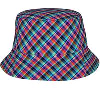 Chapeau Seau Unisexe Madras Plaid Tartan Tropical léger Chapeau de Soleil extérieur Chapeau de pêche Tendance Noir