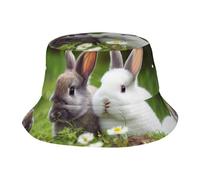 Chapeau seau unisexe mignon deux petits lapins mignons casquette d'été voyage pêcheur plage voyage chapeau de soleil chapeau extérieur casquette noir