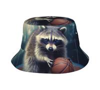 Chapeau seau unisexe mignon drôle raton laveur basket-ball été voyage pêcheur plage voyage chapeau soleil chapeau extérieur casquette noir