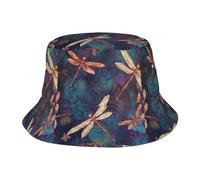 Chapeau seau unisexe mignon peint à la main libellule été voyage pêcheur chapeau de plage voyage chapeau de soleil chapeau extérieur casquette noir