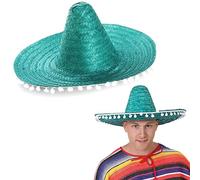 Chapeau sombrero mexicain vert avec détails en pompons blancs pour homme et femme