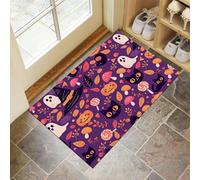Chapeau Sorcière, Chat Paillasson Interieur Entree 40 X 60 Cm Tapis Antidérapant Absorbant Tapis D'Entrée Intérieur Chien pour Entrée, Porte Et Couloir, Violet Foncé Citrouille, Fantôme