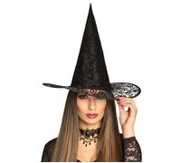 Chapeau sorcière dentelle adulte Halloween - Noir - Taille Unique - Mixte - Extérieur - A partir de 18 ans
