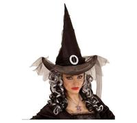 Chapeau Sorcière Noir Femme Halloween, Noir