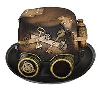 Chapeau Steampunk avec Lunettes Nouveauté Gothique Haut-de-Forme Carnaval Discothèque Halloween Fête Costume Chapeau pour Fête À Thème, Carnaval