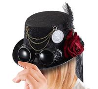 Chapeau Steampunk - Chapeau haut de forme avec rose et lunettes gothiques | Couvre-chef de costume de cosplay victorien, accessoires de lunettes amovibles pour Halloween, festival, mascarade, goûter,
