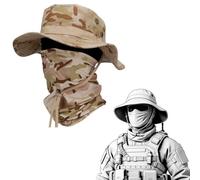Chapeau Tactique Camo Boonie, Chapeau de Soleil avec Masque de Visage Balaclava, Chapeau de Pêche Bucket pour Le Sport de Plein Air Unisexe(Desert Camouflage)