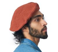 Chapeau Tam en Tricot pour Femmes et Casquette Beret Homme, Bonnet en Crochet 100% Coton, Béret Français Fait À La Main pour l'Été et l'hiver Orange Rouille