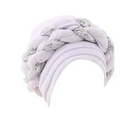 Chapeau tendance pour femme avec perles tressées pour le cancer musulman - Bonnet de sommeil doublé de satin, blanc, Taille unique