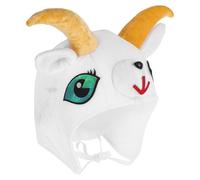 Chapeau Tête de Chèvre Cartoon Blanc, Grand Modèle Adulte, Polyester | Oreilles et Cornes, Design Cartoon Vivant, Confortable à Porter, Facile à Nettoyer, pour Fête et Photo