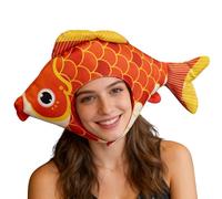 Chapeau tête de poisson en tissu - Polyester, 60 cm, Casquette d'animal douce, Chapeau de costume amusant en forme de poisson, nouveau genre de tête en peluche, casquette de cosplay confortable pour