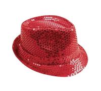 P'TIT CLOWN - 20194 - Chapeau Borsalino à Sequins - Sequins Hat - Carnaval, Festival, Nouvel An, Fêtes à Thèmes, Soirée Déguisée, Disco, Paillettes, Mariage, EVG - Adulte Unisexe - Rouge Brillant