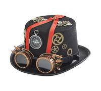 Chapeau top steampunk victorien - Capulet de costume gothique, lunettes détachables | Chapeau aventurier de la machine temporelle pour hommes, détail de l'équipement en laiton antique, tenue de cospla