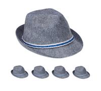 relaxdays Vampire Chapeau folklorique bavarois, lot de 5, corde bleue et blanche, feutre, bord, Bavière, polyester, gris foncé, Adulte unisexe, 10031421