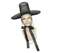 Chapeau traditionnel coréen avec sangle de poitrine réglable pour événement culturel, rassemblement Saja Boys Même styles de couvre-chefs pour événement, festival, Noir , taille unique