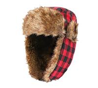 Chapeau Trappeur d'hiver Unisex Chapka en Fausse Fourrure Carreaux Bonnet Aviateur Ushanka Russe avec Cache-Oreilles Chaud Anti Vent Casquette de Chasse (FR/ES, Alpha/Lettres, Taille Unique, Rouge)