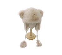 Chapeau trappeur mignon en forme d'oreille d'ours pour adulte - Protection des oreilles - Cadeau d'hiver chaud pour étudiants et adolescents - Bonnet tricoté pour femme et adolescente, beige, Taille