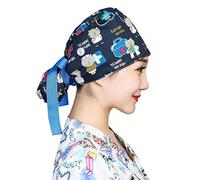 Chapeau Travail Unisexe Charlotte Chapeau Infirmière Bonnet Imprimées Turban en Coton Calot de Bloc Casquette Queue de Cheval pour Homme Femme, Cheveux Longs (FR/ES, Alpha/Lettres, Taille Unique, G)