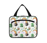 Chapeau trèfle de la Saint-Patrick, pot d'or, arc-en-ciel, 1 trousse de toilette de voyage à suspendre avec poignées, organisateur de maquillage portable, étui de rangement pour pinceaux de voyage