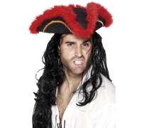 Chapeau Tricon De Pirate Avec Plume Rouge Accessoire De Déguisement Pour Adultes