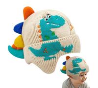 Chapeau tricoté avec dinosaure, chapeau d'hiver avec cache-oreilles pour garçons,Chapeau d'hiver avec dinosaure tricoté - Bonnet d'oreille pour garçons, chapeau d'hiver pour, Couleur crème., M